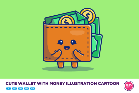Cute Wallet with Money Illustration: A Playful Addition to Your Design Projects